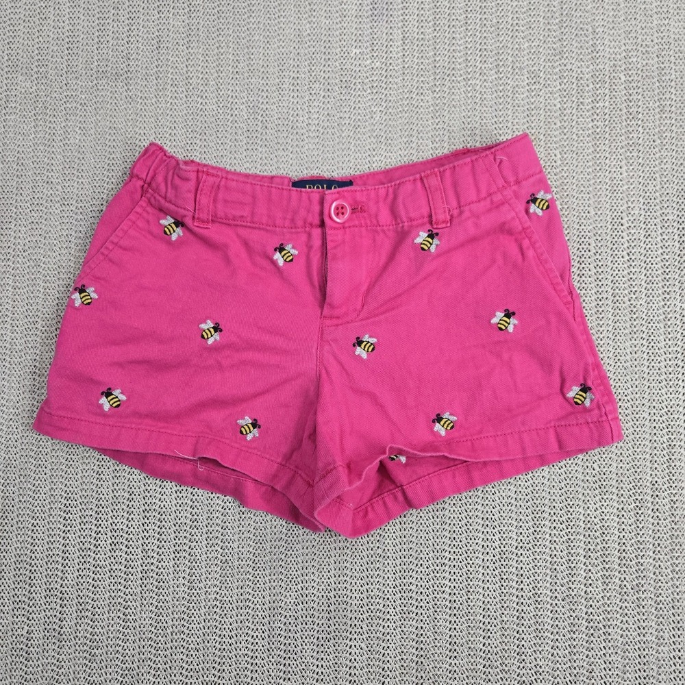 Polo Ralph Lauren Shorts Girls 6 Pink Classic Chino Bee Embroidered Pattern